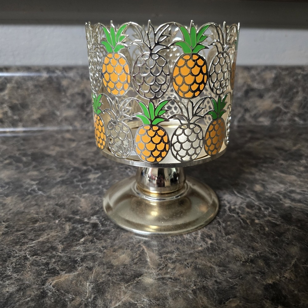 BATH & BODY WORKS Pineapple & Gold Metal Pedestal Candle Holder, 3-Wick Candle
